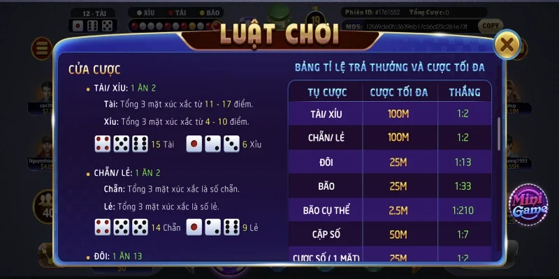 Các cửa cược chính tại game sicbo dành cho bet thủ