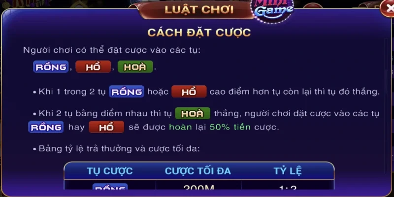 Cách thực đặt cược và lưu ý trong game rồng hổ