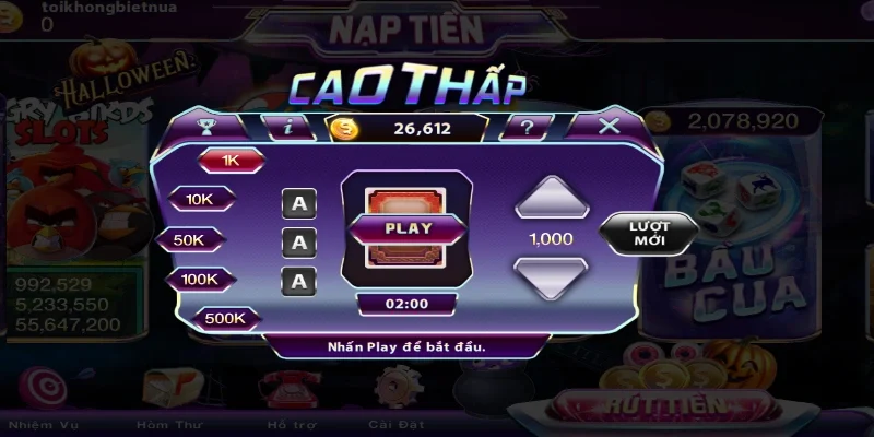 Cao thấp là một mini game nổ hũ đơn giản và dễ chơi 